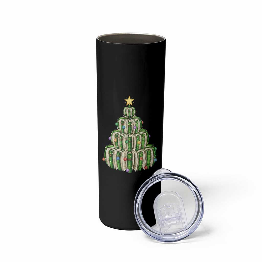 Book Christmas Tree Book Lover Teacher Librarian Skinny Tumbler - Wonder Print Shop