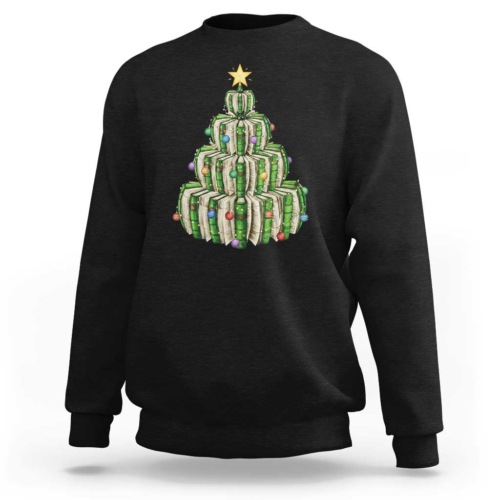 Book Christmas Tree Book Lover Teacher Librarian Sweatshirt - Wonder Print Shop