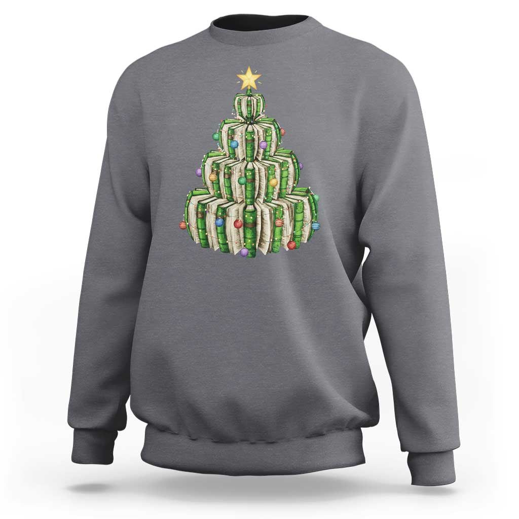 Book Christmas Tree Book Lover Teacher Librarian Sweatshirt - Wonder Print Shop