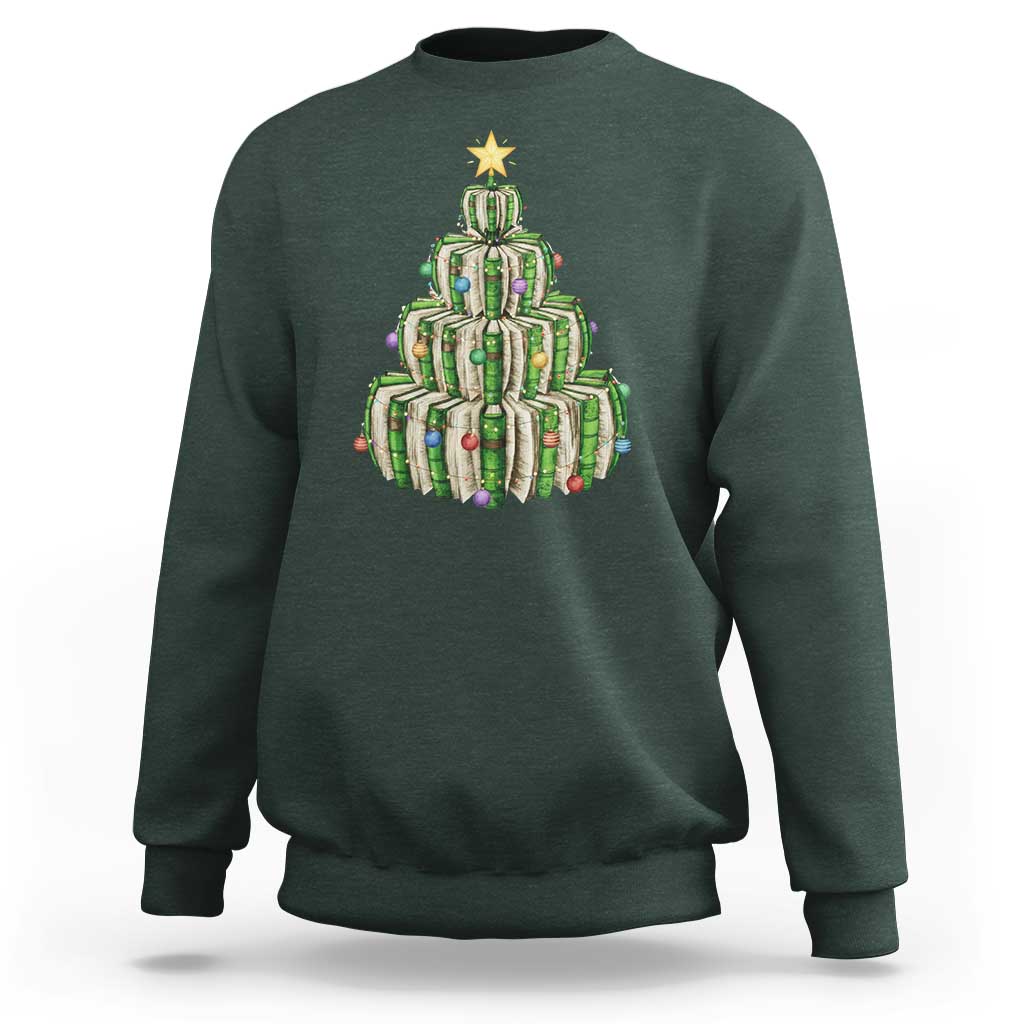 Book Christmas Tree Book Lover Teacher Librarian Sweatshirt - Wonder Print Shop