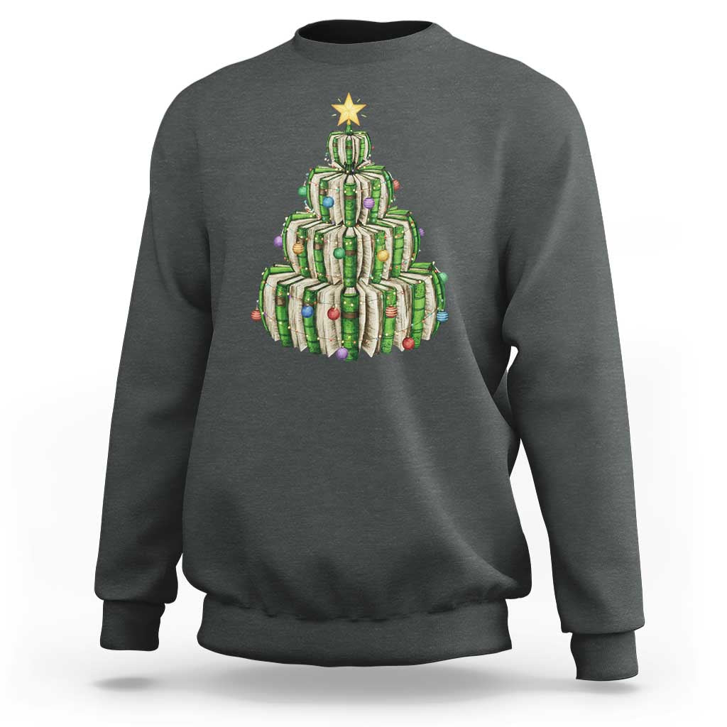 Book Christmas Tree Book Lover Teacher Librarian Sweatshirt - Wonder Print Shop