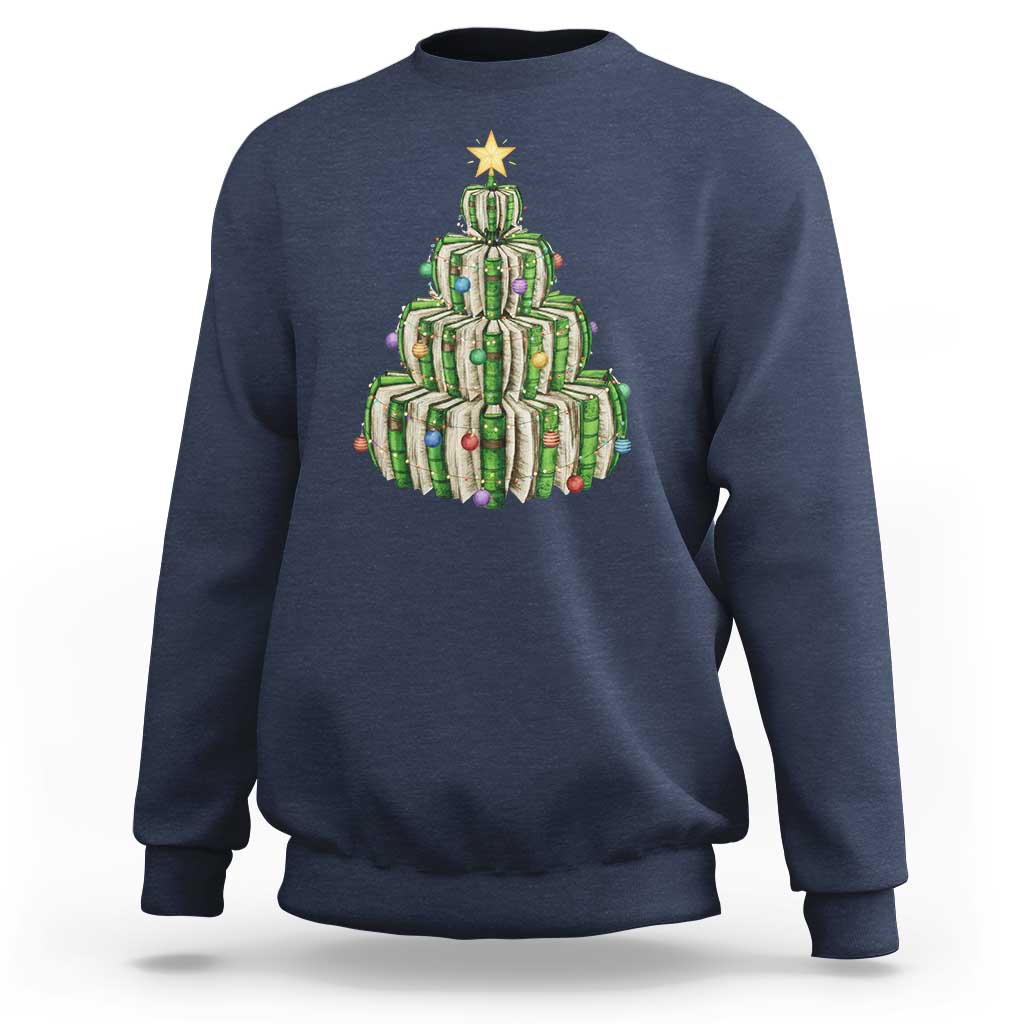 Book Christmas Tree Book Lover Teacher Librarian Sweatshirt - Wonder Print Shop