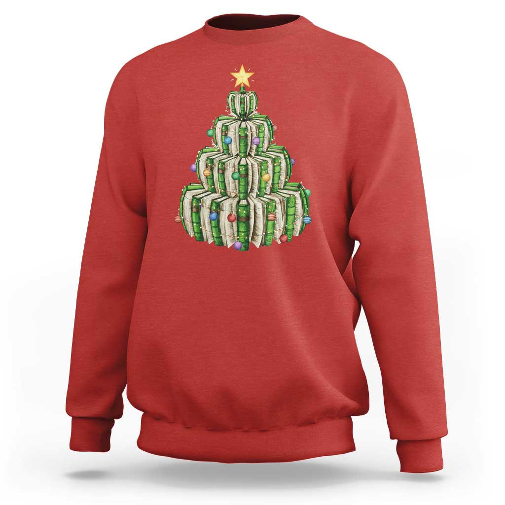 Book Christmas Tree Book Lover Teacher Librarian Sweatshirt - Wonder Print Shop