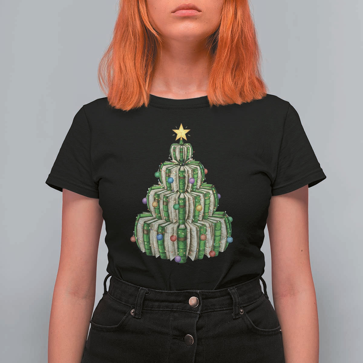 Book Christmas Tree Book Lover Teacher Librarian T Shirt For Women - Wonder Print Shop