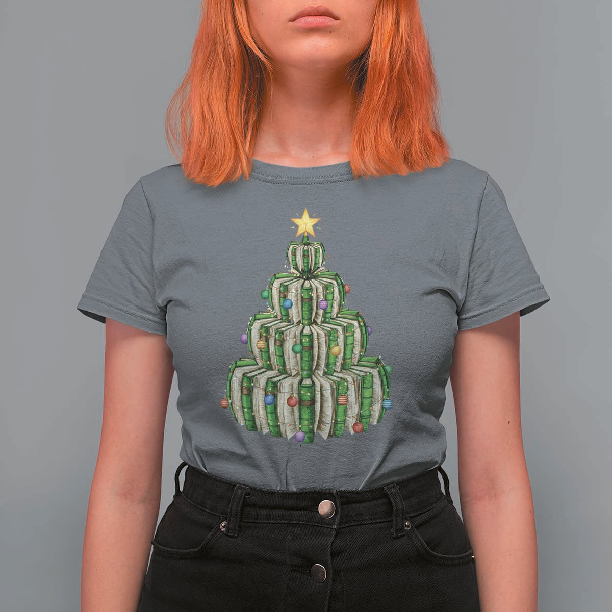 Book Christmas Tree Book Lover Teacher Librarian T Shirt For Women - Wonder Print Shop