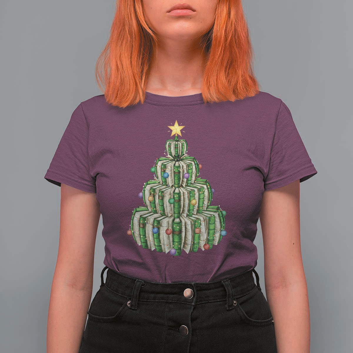 Book Christmas Tree Book Lover Teacher Librarian T Shirt For Women - Wonder Print Shop