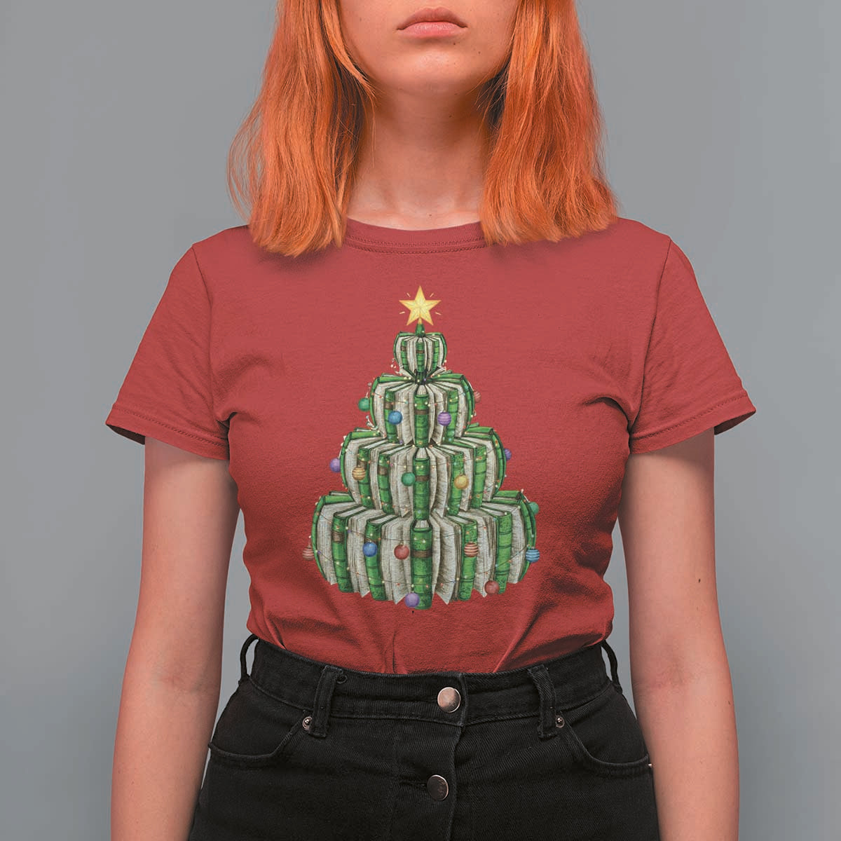 Book Christmas Tree Book Lover Teacher Librarian T Shirt For Women - Wonder Print Shop