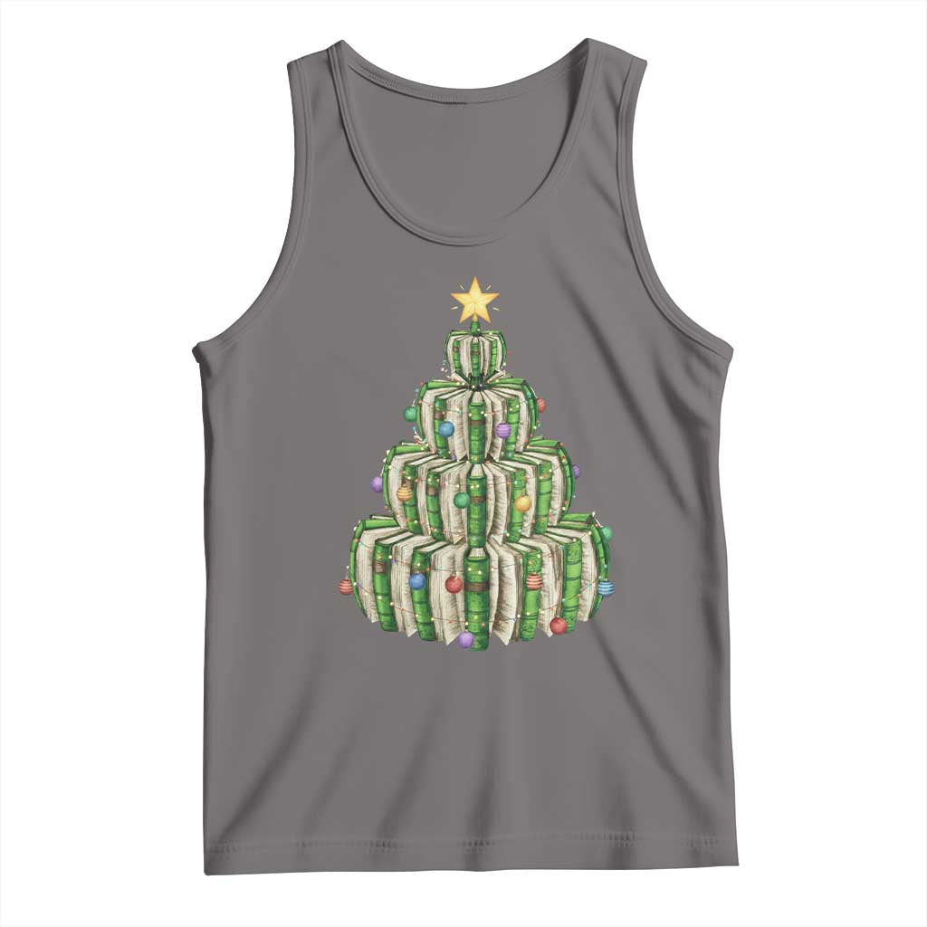 Book Christmas Tree Book Lover Teacher Librarian Tank Top - Wonder Print Shop