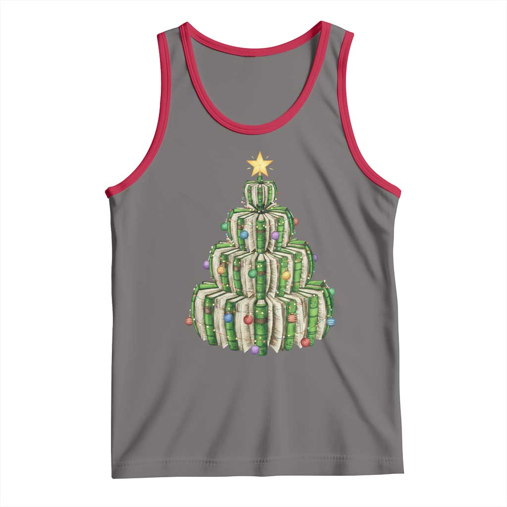 Book Christmas Tree Book Lover Teacher Librarian Tank Top - Wonder Print Shop
