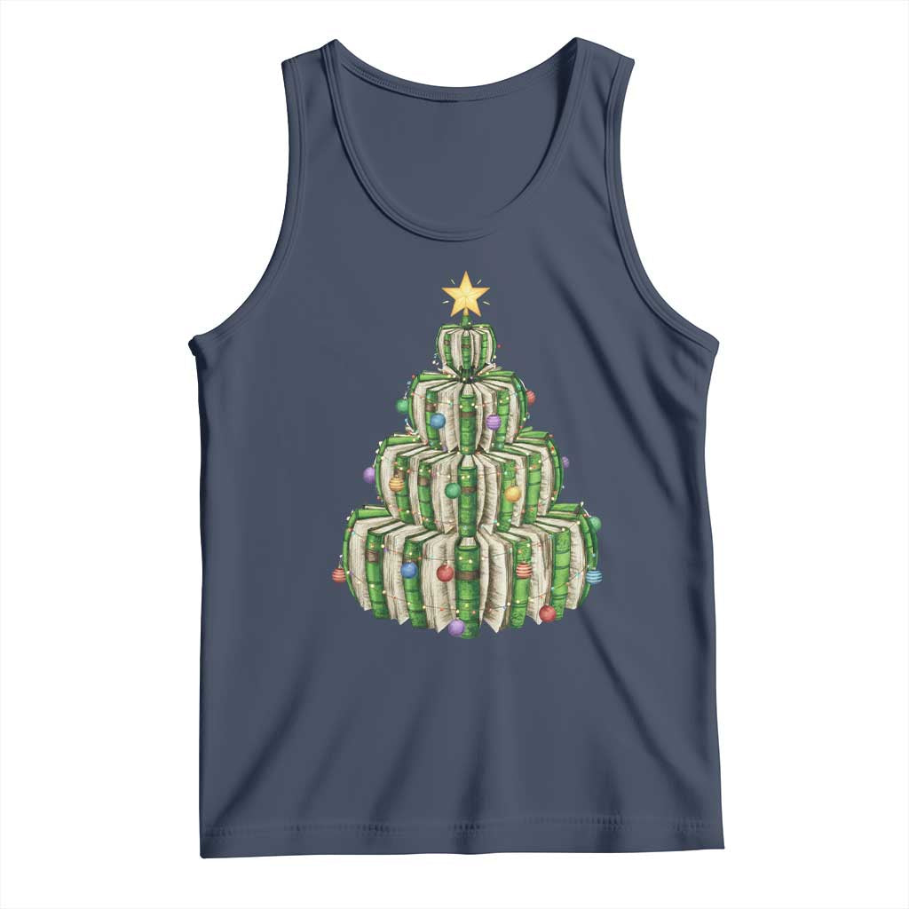 Book Christmas Tree Book Lover Teacher Librarian Tank Top - Wonder Print Shop