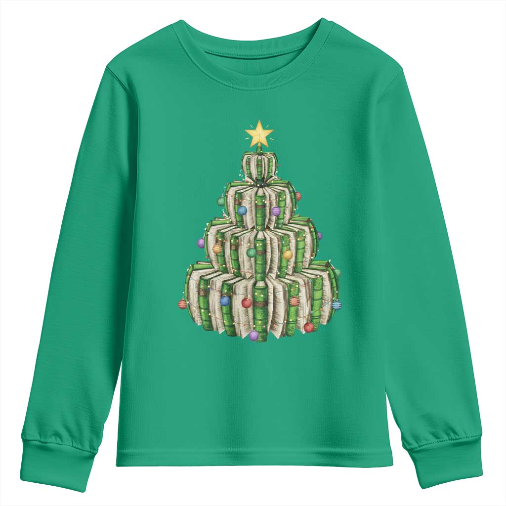 Book Christmas Tree Book Lover Teacher Librarian Youth Sweatshirt - Wonder Print Shop