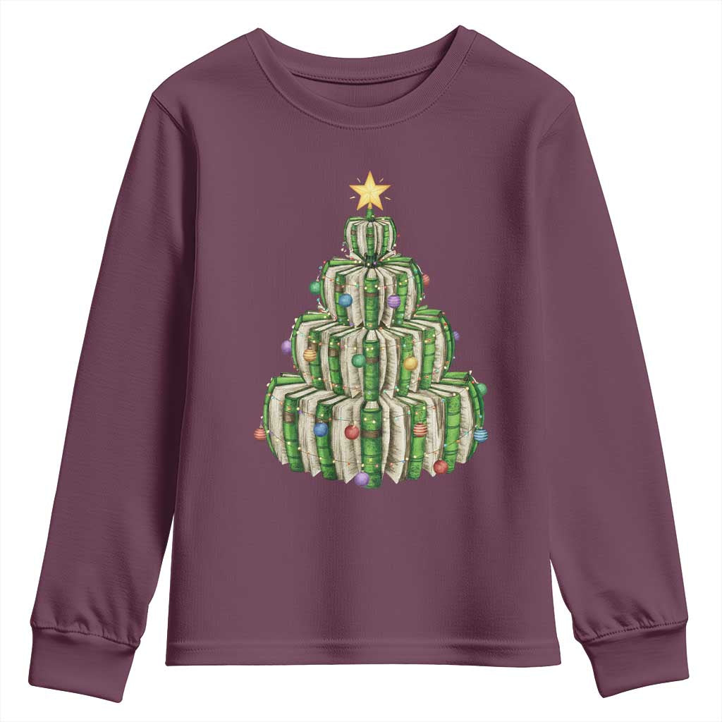 Book Christmas Tree Book Lover Teacher Librarian Youth Sweatshirt - Wonder Print Shop