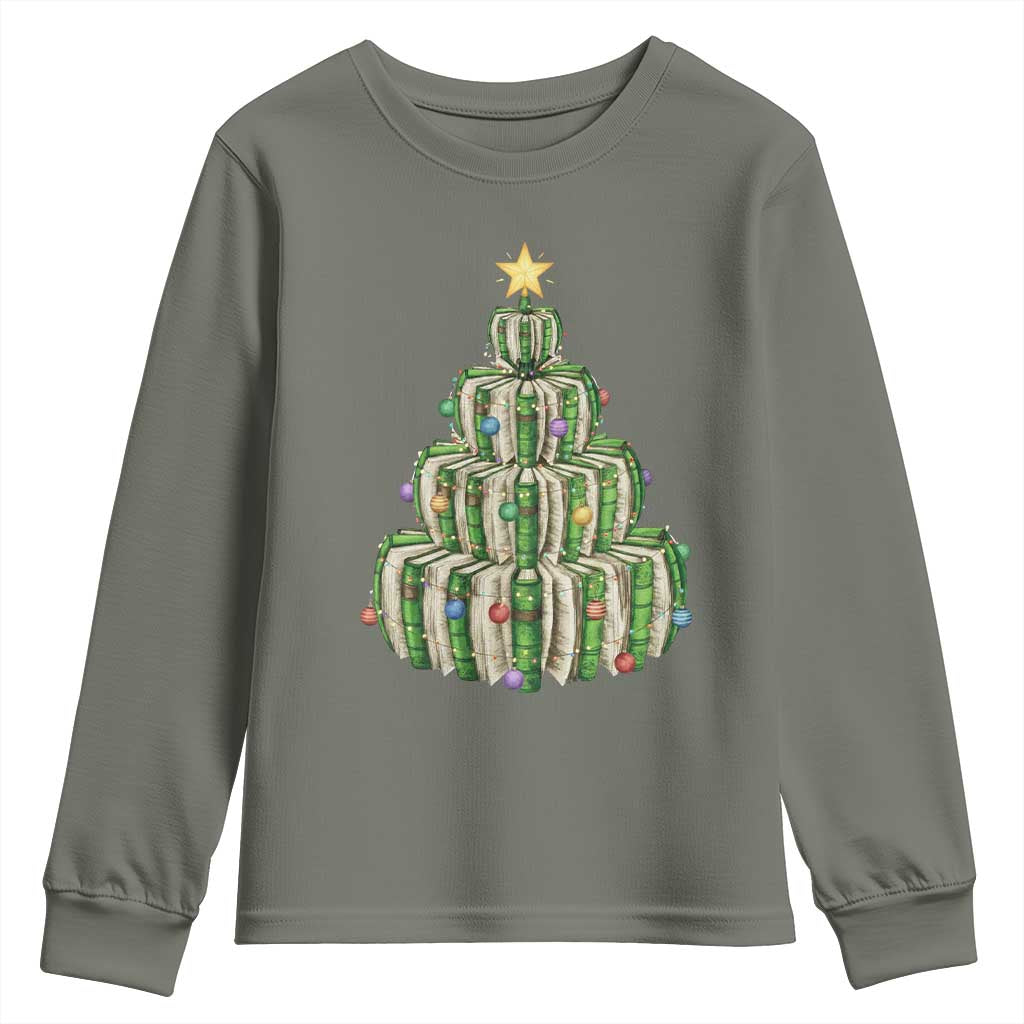 Book Christmas Tree Book Lover Teacher Librarian Youth Sweatshirt - Wonder Print Shop