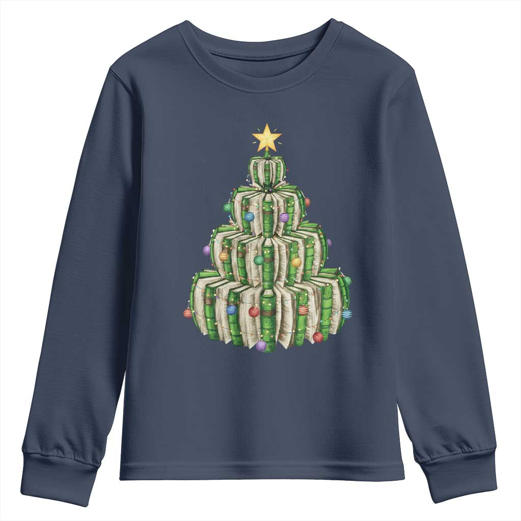 Book Christmas Tree Book Lover Teacher Librarian Youth Sweatshirt - Wonder Print Shop