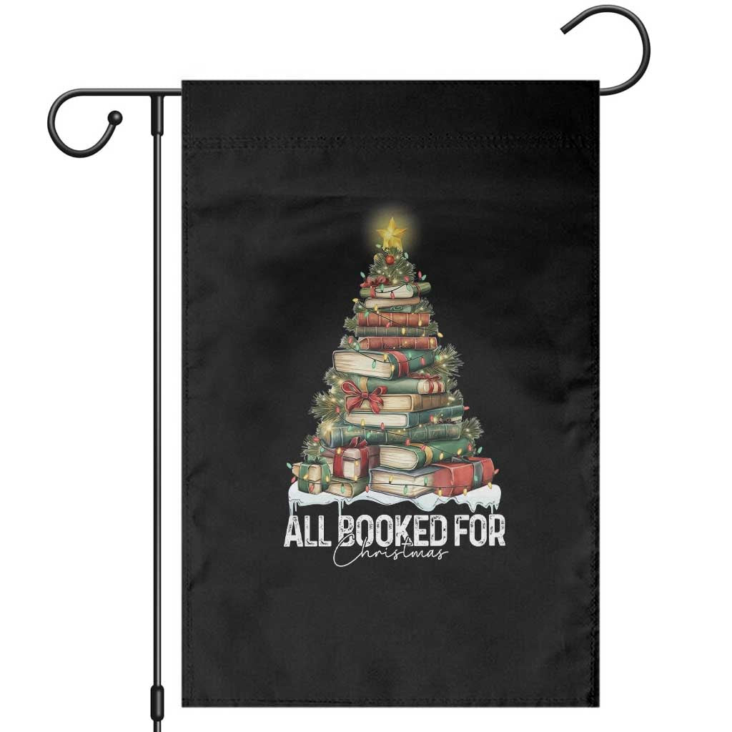 All Booked For Christmas Garden Flag Xmas Tree Lights Book Lover - Wonder Print Shop