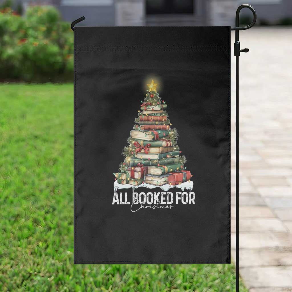 All Booked For Christmas Garden Flag Xmas Tree Lights Book Lover - Wonder Print Shop