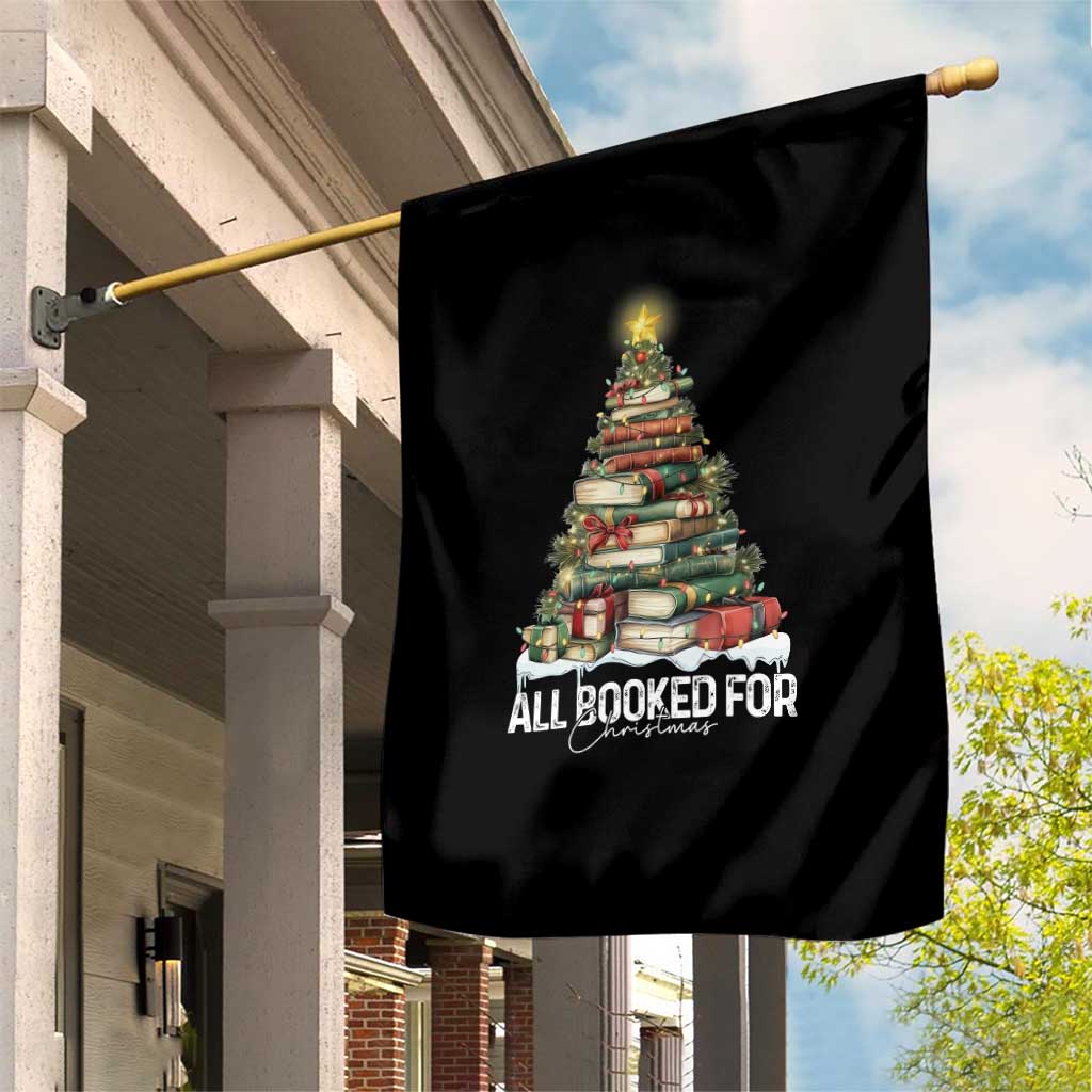 All Booked For Christmas Garden Flag Xmas Tree Lights Book Lover - Wonder Print Shop