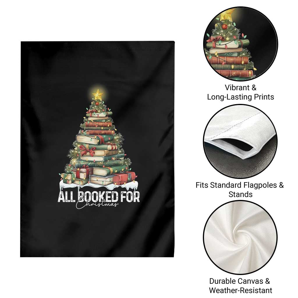 All Booked For Christmas Garden Flag Xmas Tree Lights Book Lover - Wonder Print Shop