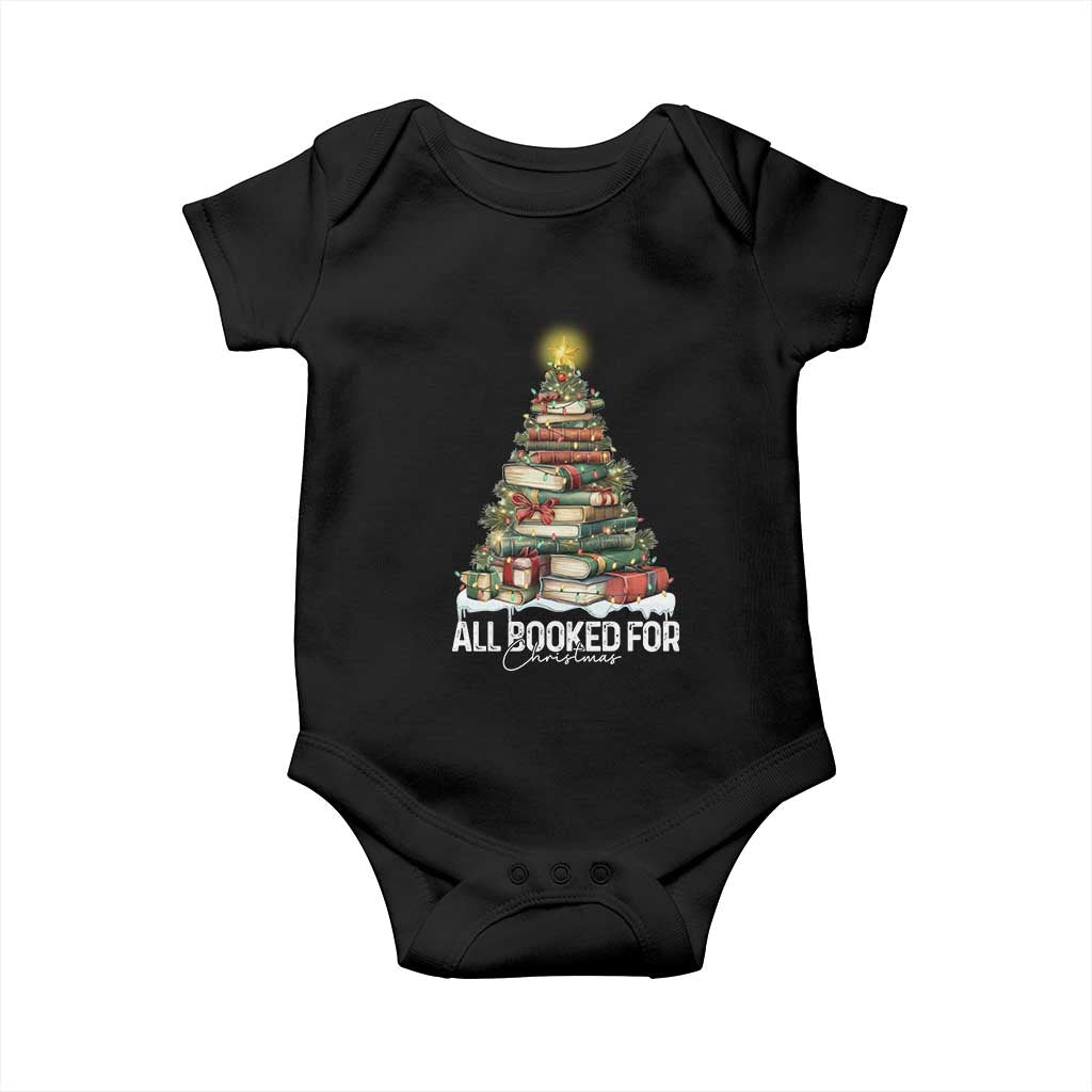 All Booked For Christmas Baby Onesie Xmas Tree Lights Book Lover - Wonder Print Shop