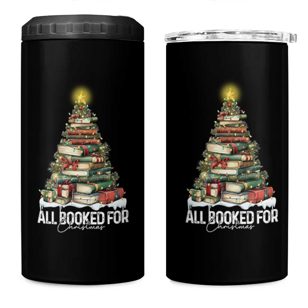 All Booked For Christmas 4 in 1 Can Cooler Tumbler Xmas Tree Lights Book Lover - Wonder Print Shop