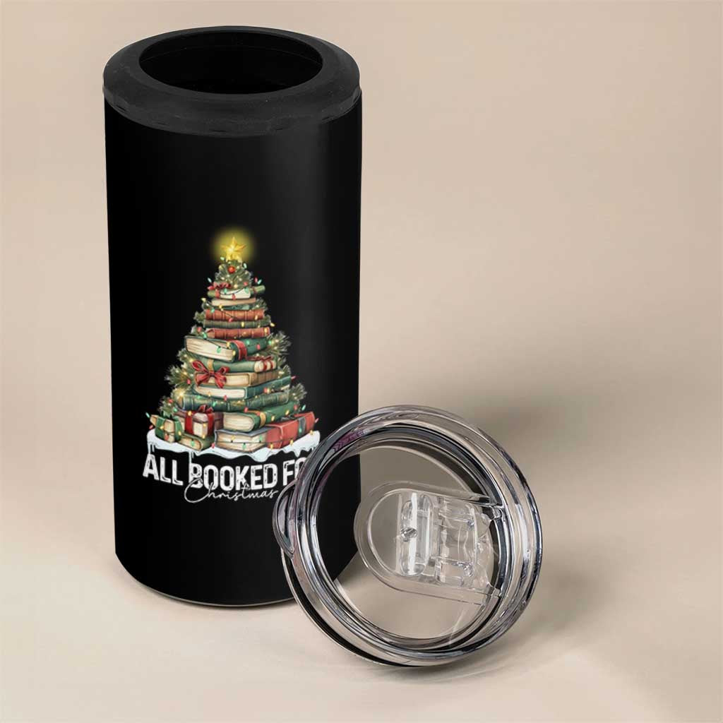 All Booked For Christmas 4 in 1 Can Cooler Tumbler Xmas Tree Lights Book Lover - Wonder Print Shop