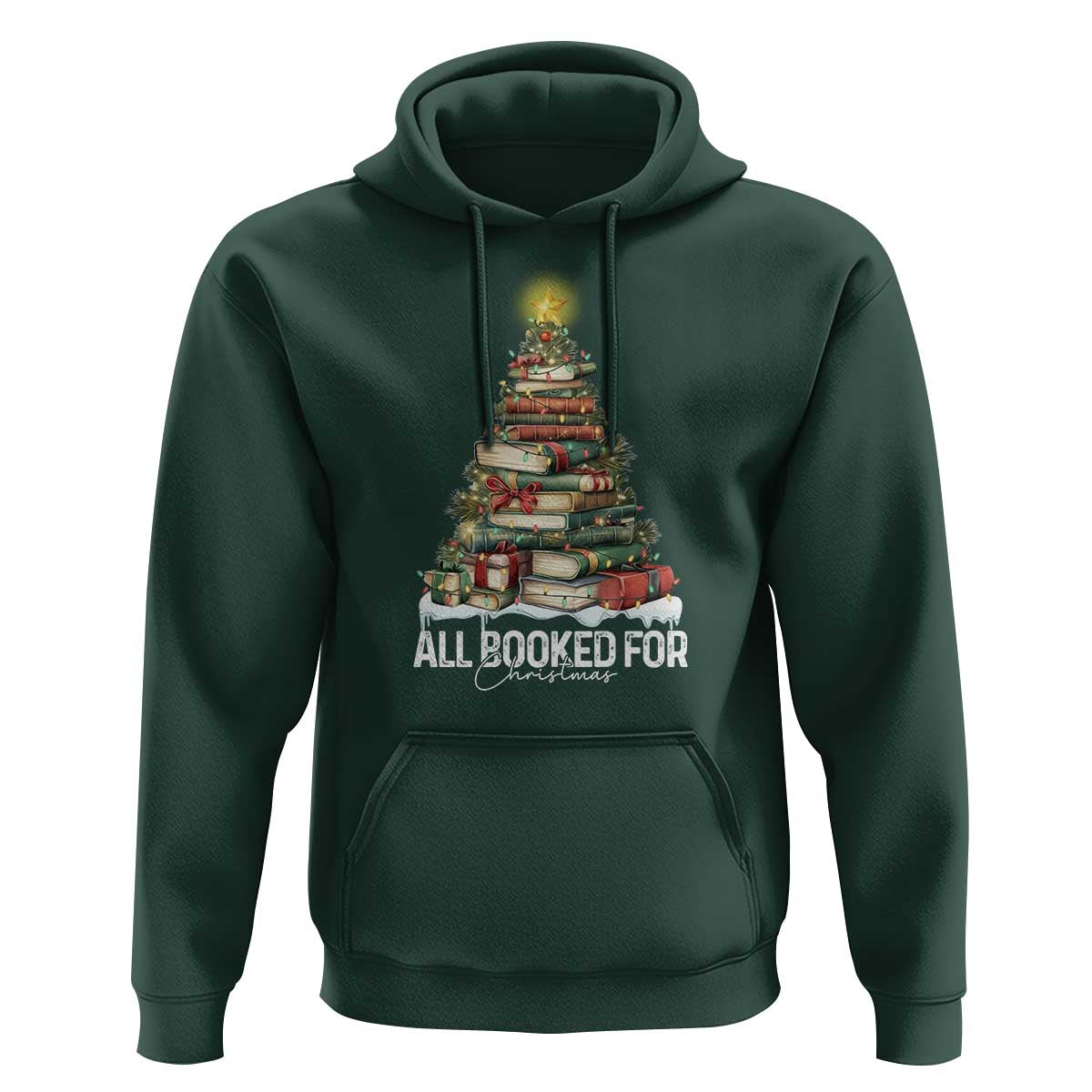 All Booked For Christmas Hoodie Xmas Tree Lights Book Lover - Wonder Print Shop