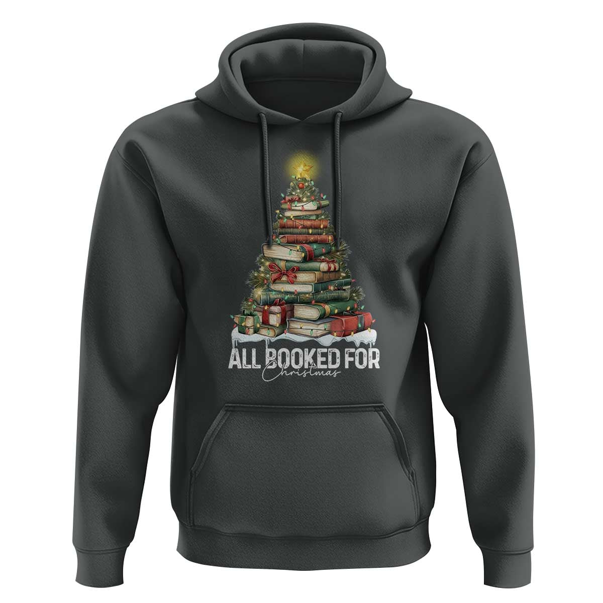 All Booked For Christmas Hoodie Xmas Tree Lights Book Lover - Wonder Print Shop