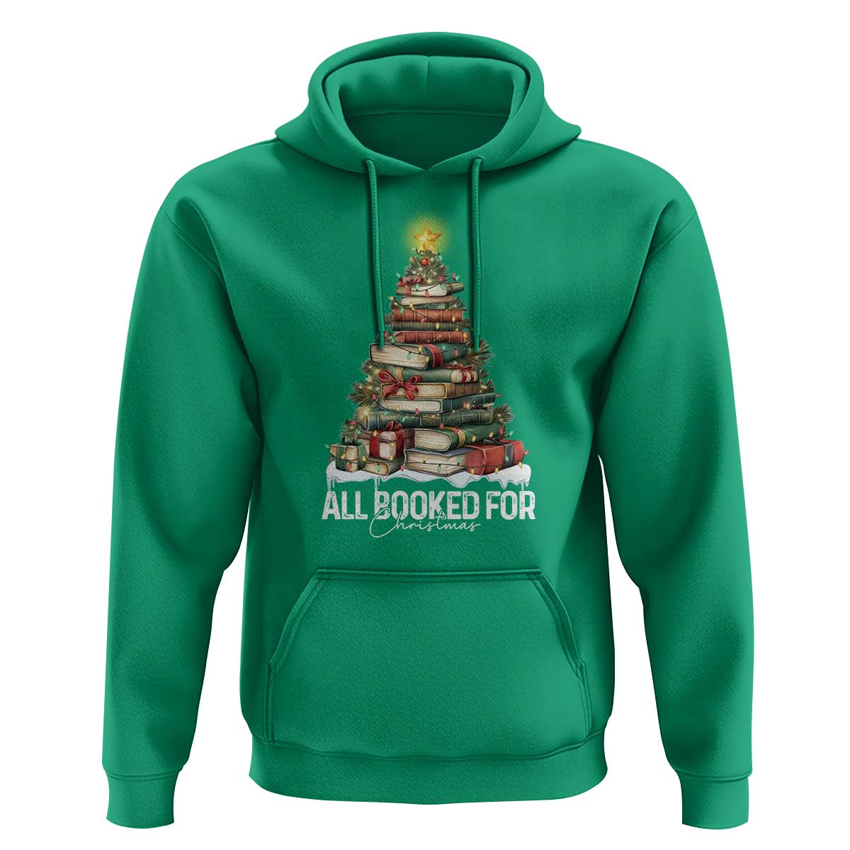 All Booked For Christmas Hoodie Xmas Tree Lights Book Lover - Wonder Print Shop