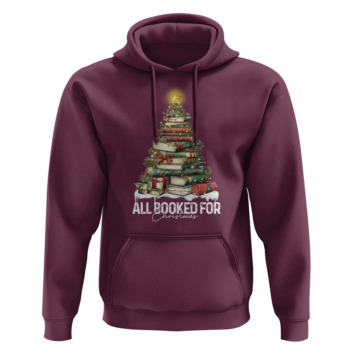 All Booked For Christmas Hoodie Xmas Tree Lights Book Lover - Wonder Print Shop