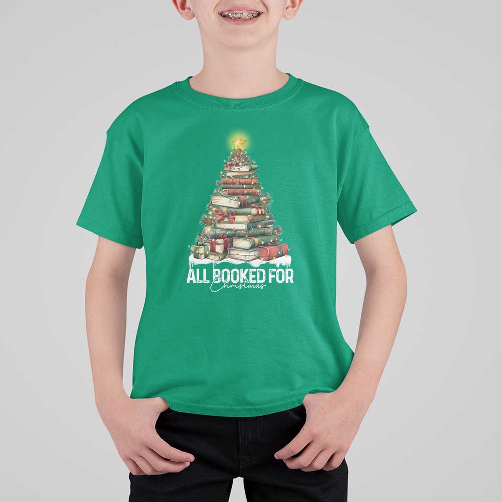 All Booked For Christmas T Shirt For Kid Xmas Tree Lights Book Lover - Wonder Print Shop