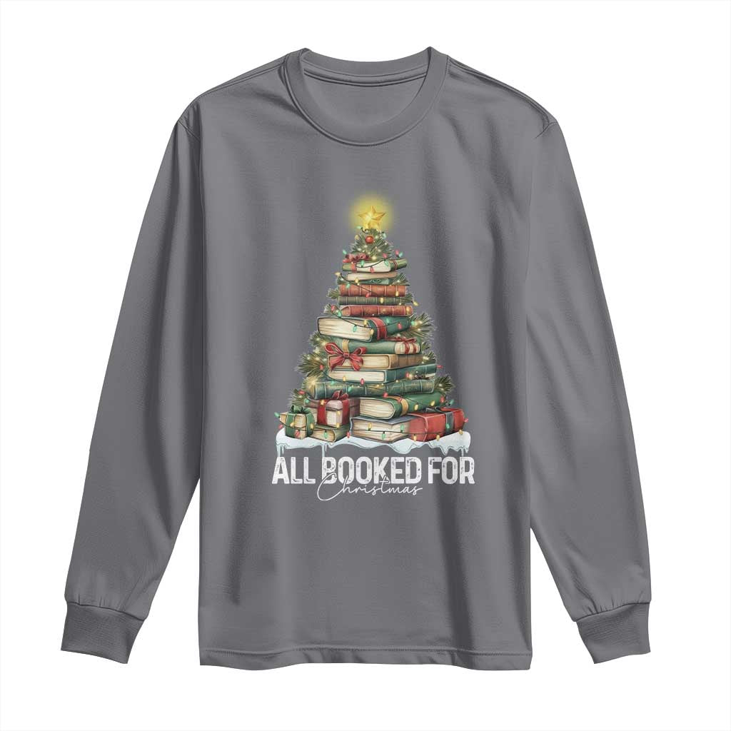All Booked For Christmas Long Sleeve Shirt Xmas Tree Lights Book Lover - Wonder Print Shop