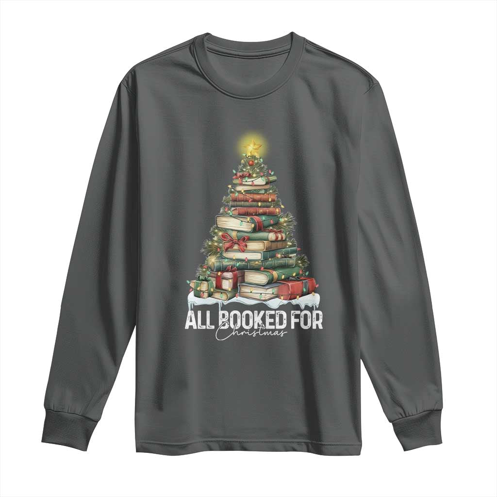 All Booked For Christmas Long Sleeve Shirt Xmas Tree Lights Book Lover - Wonder Print Shop