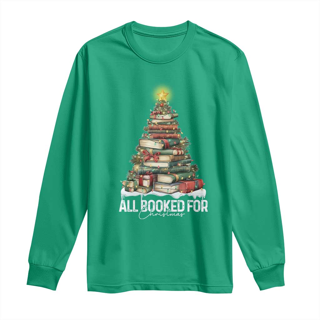 All Booked For Christmas Long Sleeve Shirt Xmas Tree Lights Book Lover - Wonder Print Shop