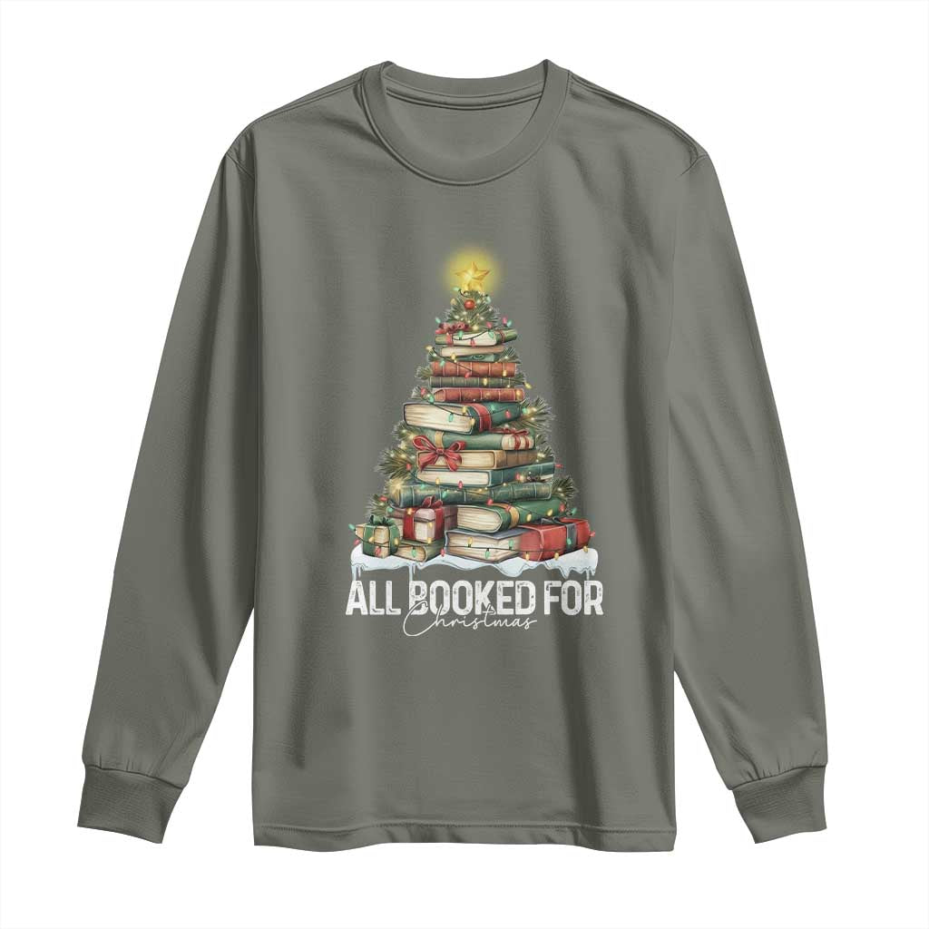 All Booked For Christmas Long Sleeve Shirt Xmas Tree Lights Book Lover - Wonder Print Shop
