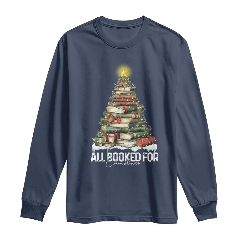 All Booked For Christmas Long Sleeve Shirt Xmas Tree Lights Book Lover - Wonder Print Shop