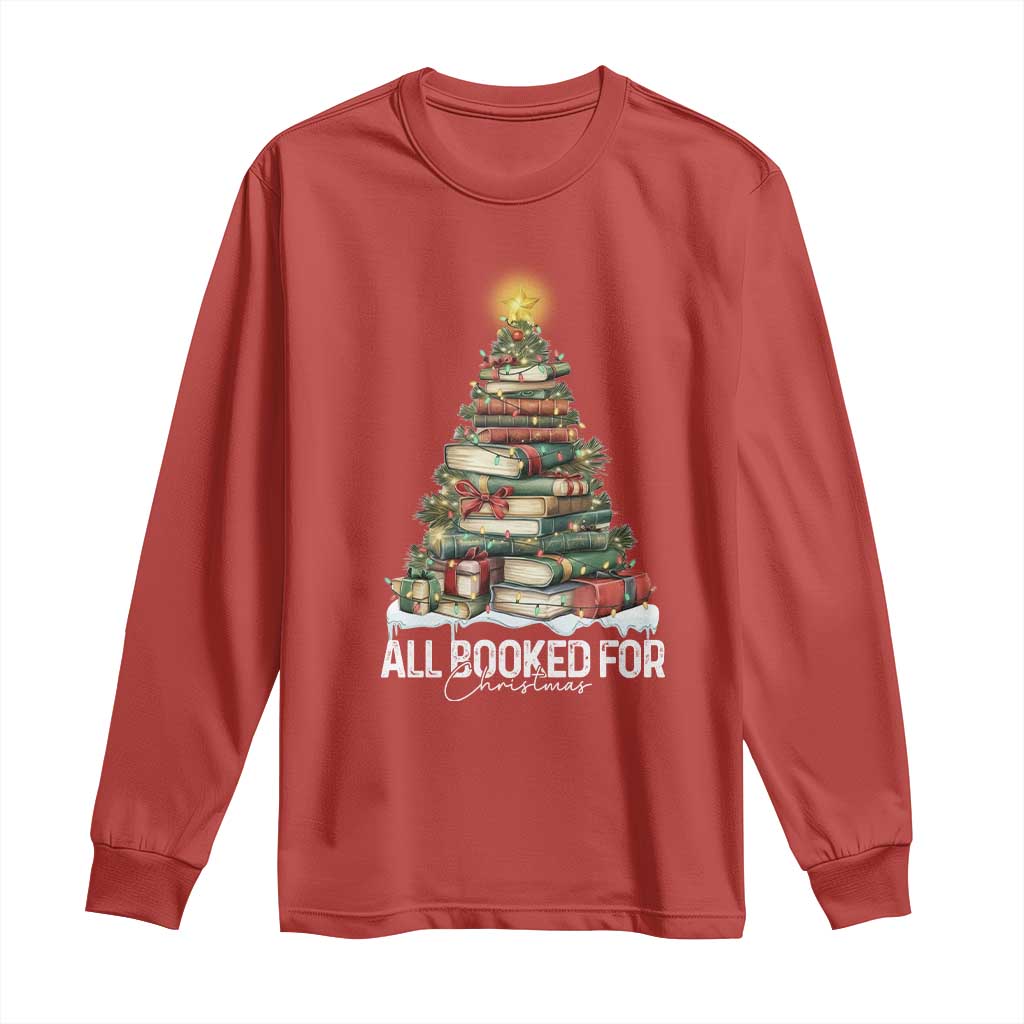 All Booked For Christmas Long Sleeve Shirt Xmas Tree Lights Book Lover - Wonder Print Shop