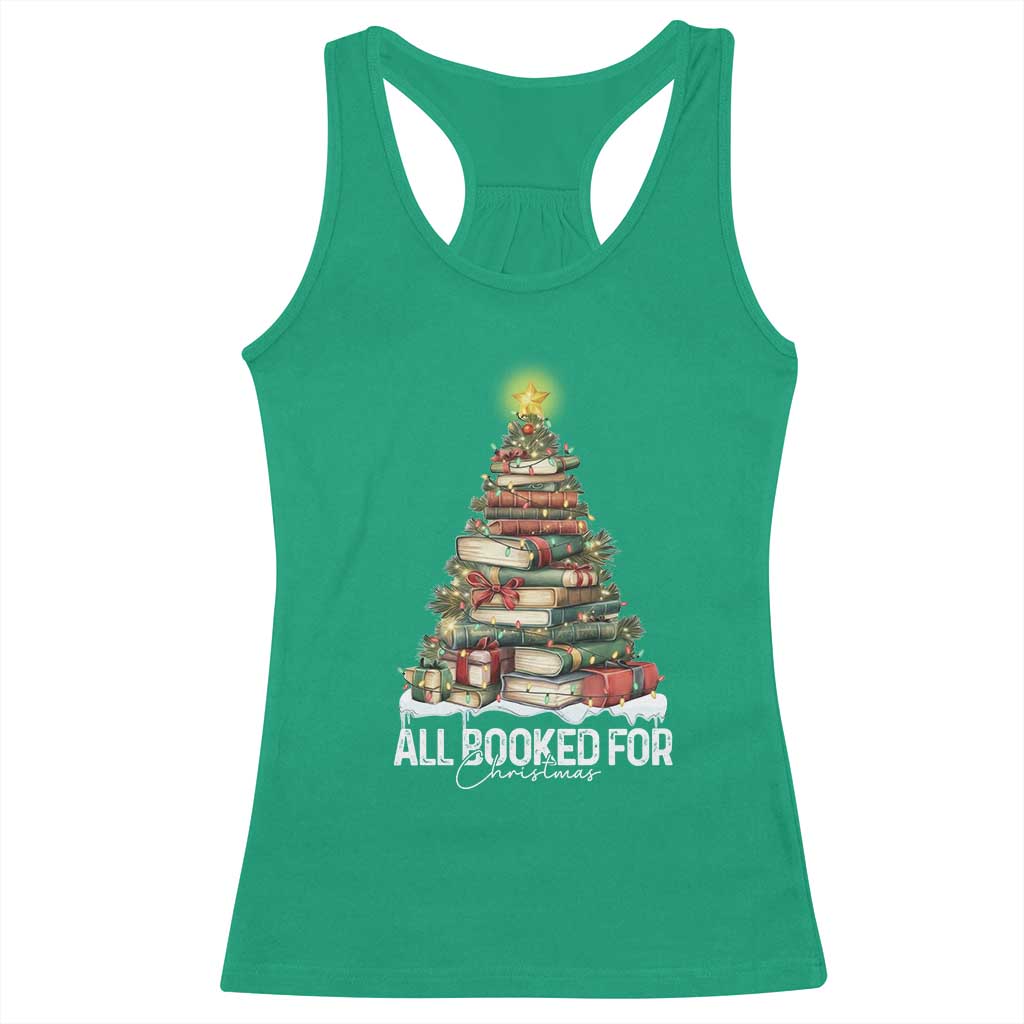 All Booked For Christmas Racerback Tank Top Xmas Tree Lights Book Lover - Wonder Print Shop
