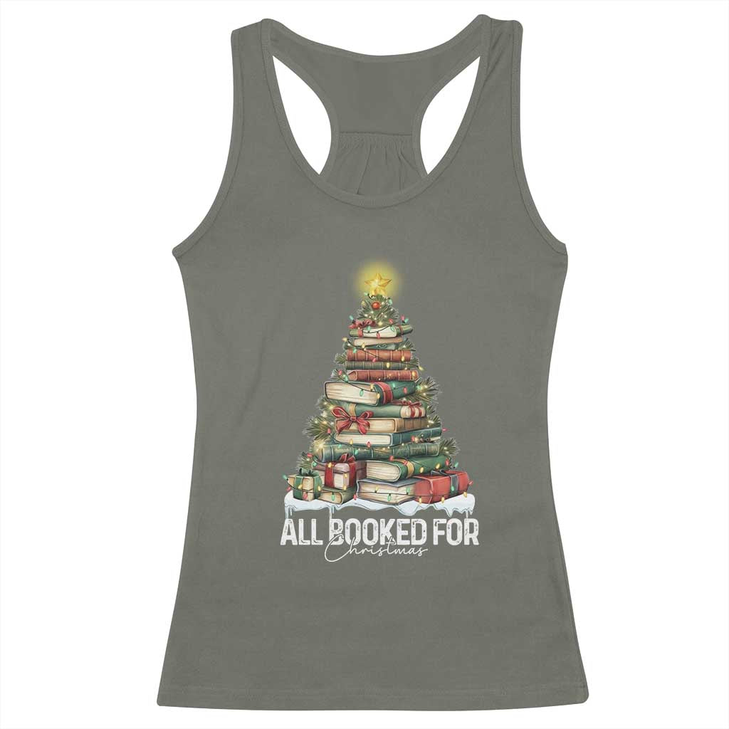 All Booked For Christmas Racerback Tank Top Xmas Tree Lights Book Lover - Wonder Print Shop