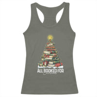 All Booked For Christmas Racerback Tank Top Xmas Tree Lights Book Lover - Wonder Print Shop