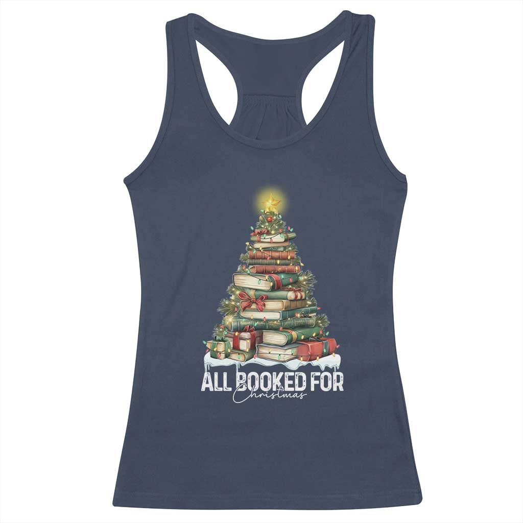 All Booked For Christmas Racerback Tank Top Xmas Tree Lights Book Lover - Wonder Print Shop