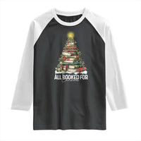 All Booked For Christmas Raglan Shirt Xmas Tree Lights Book Lover - Wonder Print Shop