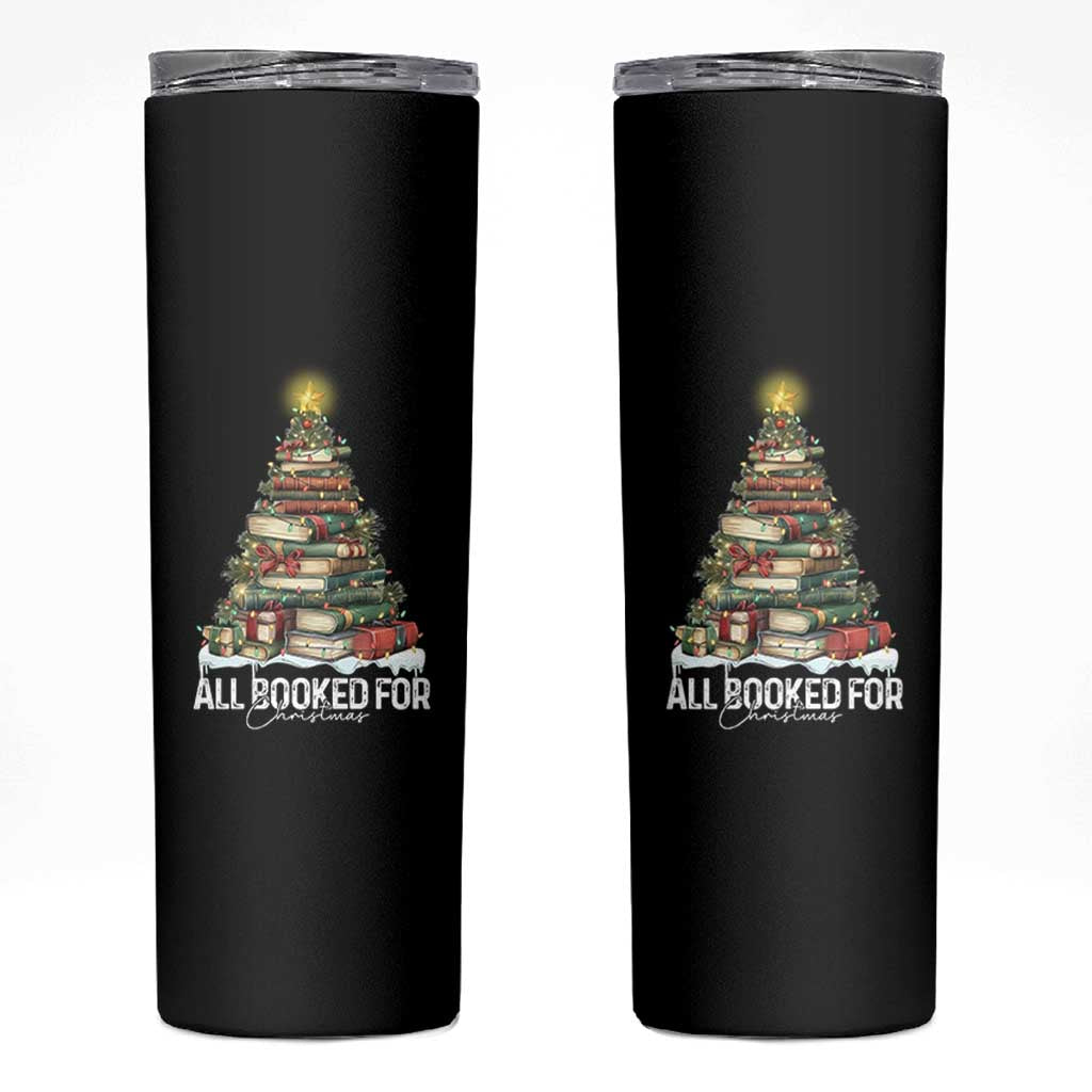 All Booked For Christmas Skinny Tumbler Xmas Tree Lights Book Lover - Wonder Print Shop