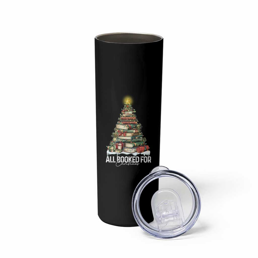 All Booked For Christmas Skinny Tumbler Xmas Tree Lights Book Lover - Wonder Print Shop