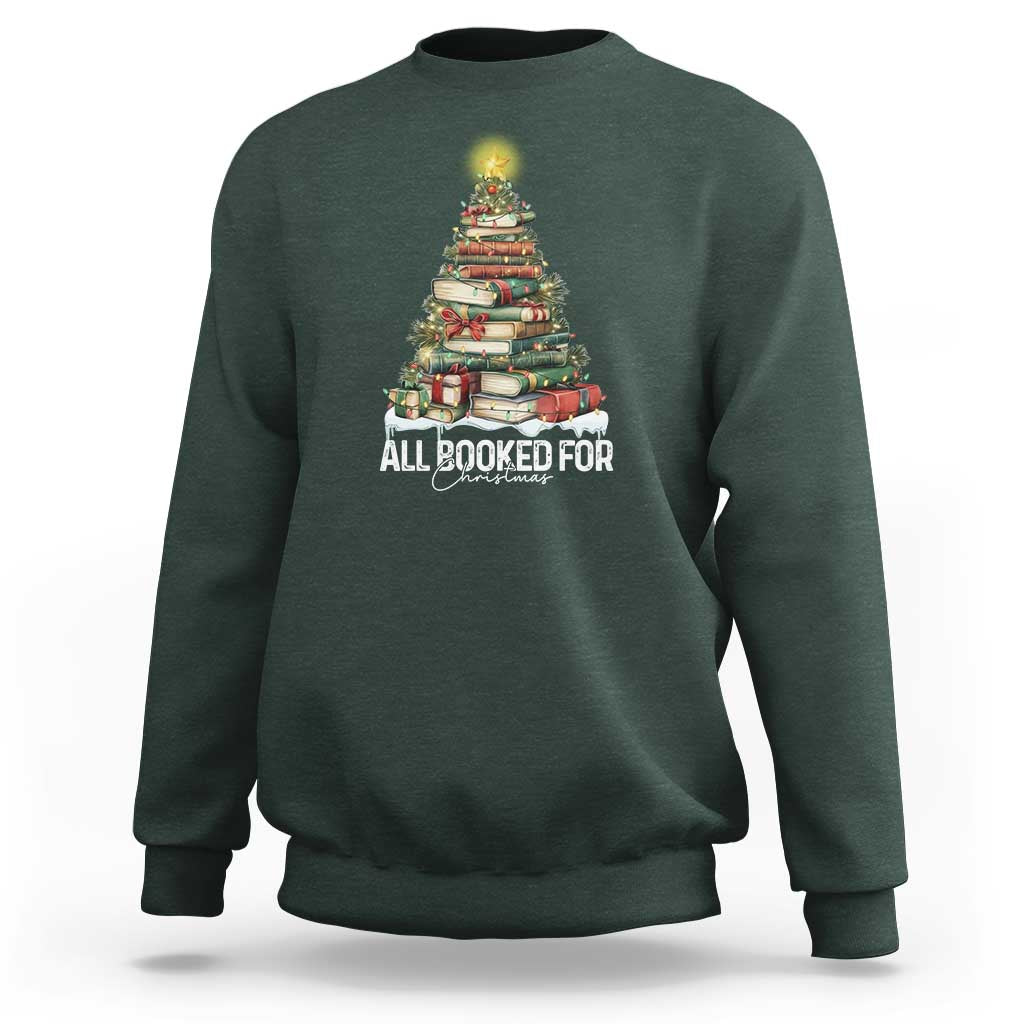 All Booked For Christmas Sweatshirt Xmas Tree Lights Book Lover - Wonder Print Shop