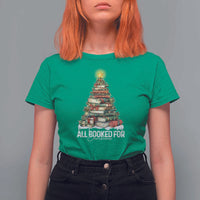 All Booked For Christmas T Shirt For Women Xmas Tree Lights Book Lover - Wonder Print Shop