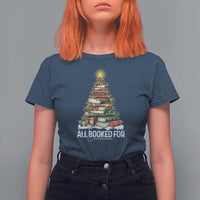 All Booked For Christmas T Shirt For Women Xmas Tree Lights Book Lover - Wonder Print Shop