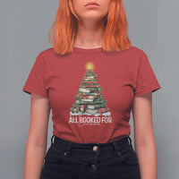 All Booked For Christmas T Shirt For Women Xmas Tree Lights Book Lover - Wonder Print Shop