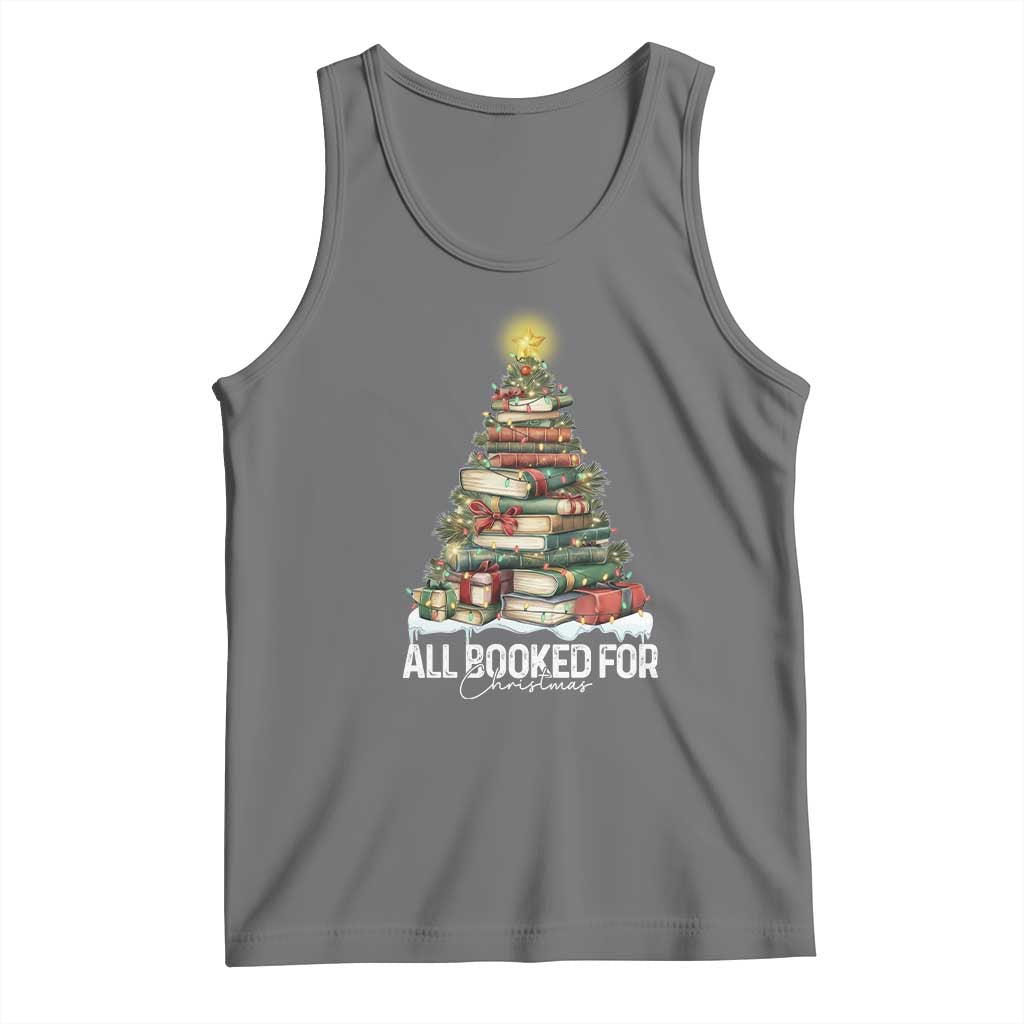 All Booked For Christmas Tank Top Xmas Tree Lights Book Lover - Wonder Print Shop
