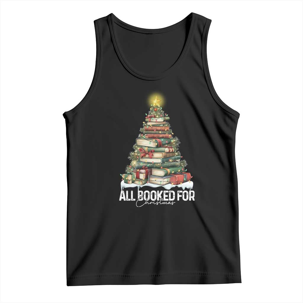 All Booked For Christmas Tank Top Xmas Tree Lights Book Lover - Wonder Print Shop