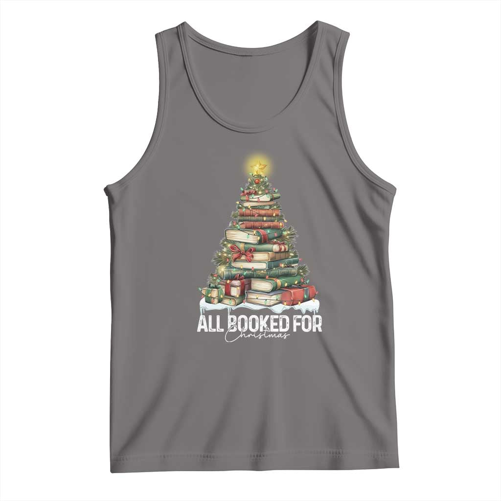 All Booked For Christmas Tank Top Xmas Tree Lights Book Lover - Wonder Print Shop